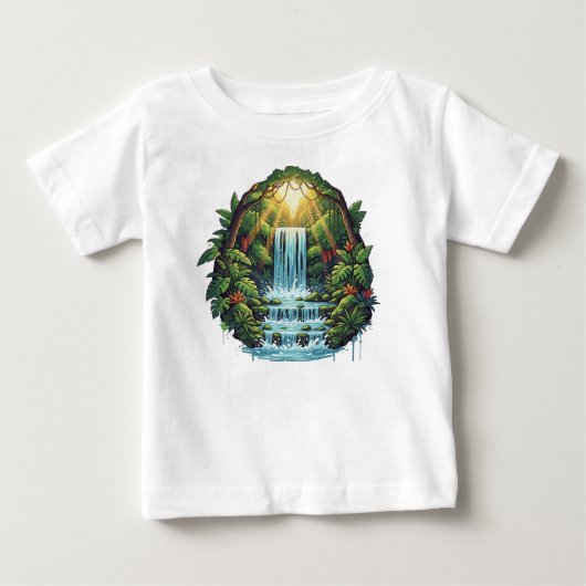 Lush Green Forest Waterfall – Cinematic Tropical  ベビーTシャツ (正面)