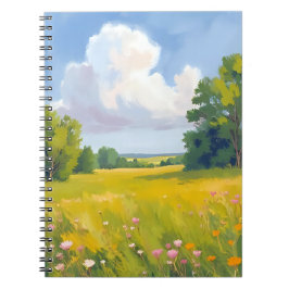 Lush Green Meadow Nature Landscape Painting ノートブック