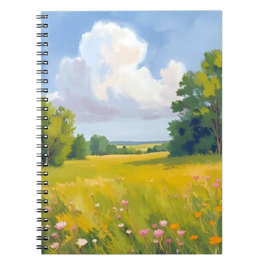Lush Green Meadow Nature Landscape Painting ノートブック (正面)