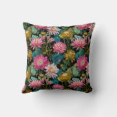 Lush Green Tropical Pattern Pink Flowers Botanical クッション (裏面)