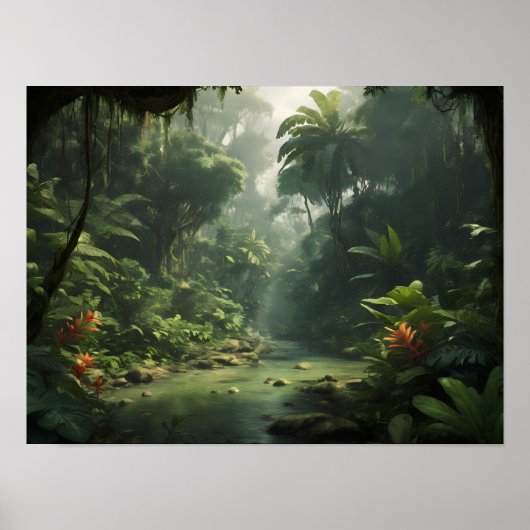 Lush Green Tropical Rainforest Jungle River ポスター (正面)