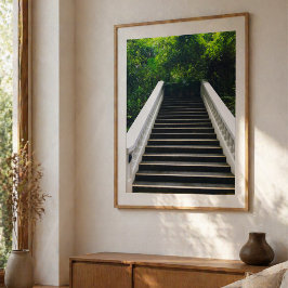 Lush Greenery Above Stone Stairs ポスター