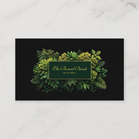 Lush Greenery Black Gold Frame Botanical 名刺 (正面)