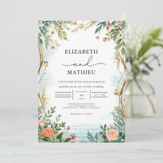 Lush Greenery Floral Frame Wedding 招待状 (スタンド正面)