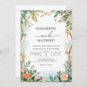 Lush Greenery Floral Frame Wedding 招待状 (正面/裏面)