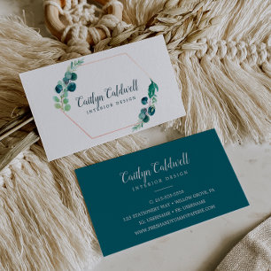 Lush Greenery Rose Gold Geometric Business Card 名刺