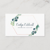 Lush Greenery Rose Gold Geometric Business Card 名刺 (正面)