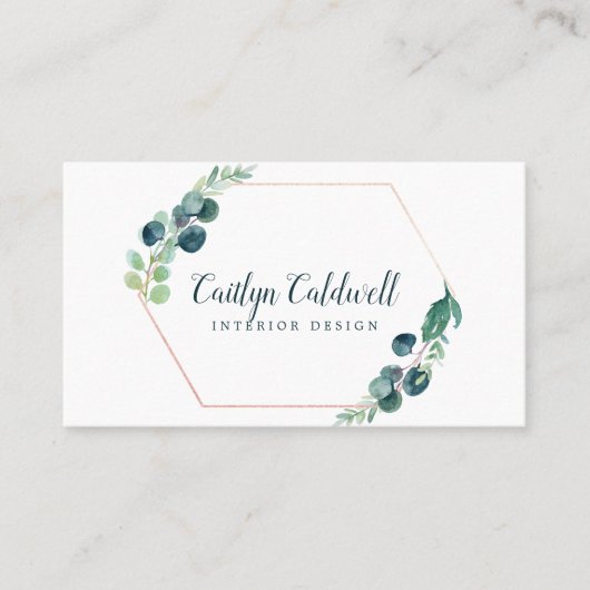 Lush Greenery Rose Gold Geometric Business Card 名刺 (正面)