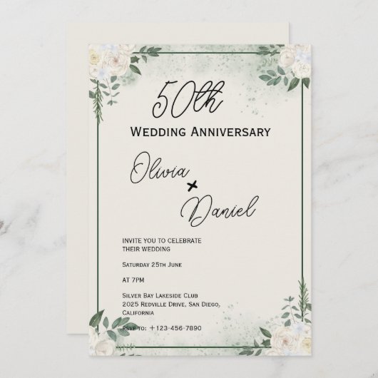 Lush Greenery Wedding Anniversary Invitations 招待状 (正面/裏面)