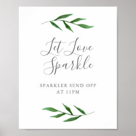 Lush Leaves Elegant Wedding Let Love Sparkle Sign ポスター