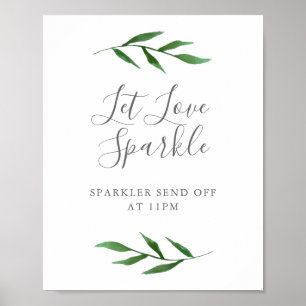 Lush Leaves Elegant Wedding Let Love Sparkle Sign ポスター