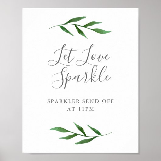 Lush Leaves Elegant Wedding Let Love Sparkle Sign ポスター (正面)