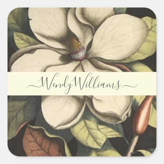 Lush Magnolia開花スクリプトタイプ封筒用シール スクエアシール (正面)