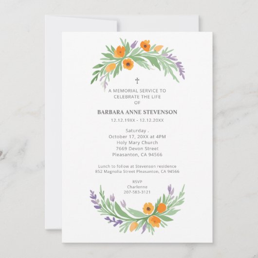 Lush Minimalist Floral Oval Effect Photo Funeral  招待状 (正面)