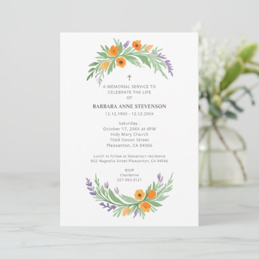 Lush Minimalist Floral Oval Effect Photo Funeral  招待状 (スタンド正面)