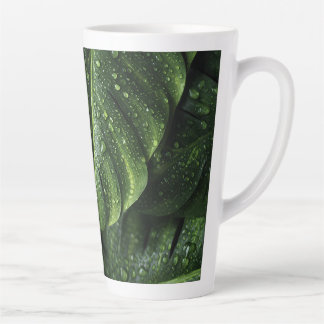 Lush Monstera Leaves with Morning Dew Drops カフェラテマグ