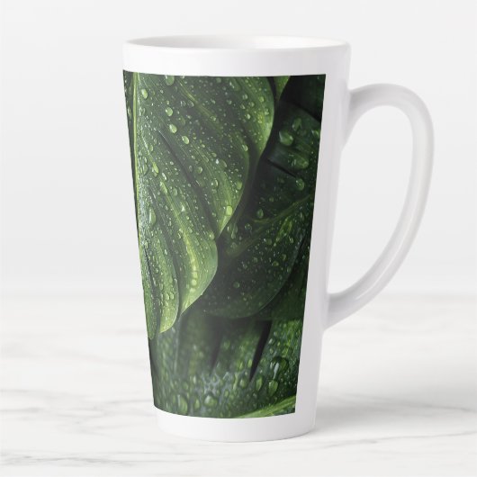 Lush Monstera Leaves with Morning Dew Drops カフェラテマグ (右)