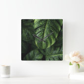 Lush Monstera Leaves with Morning Dew Drops スクエア壁時計 (ホーム)