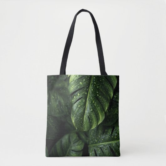 Lush Monstera Leaves with Morning Dew Drops トートバッグ (正面)