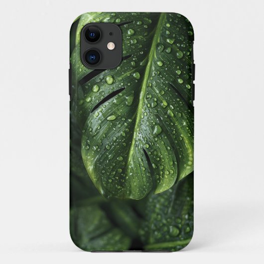 Lush Monstera Leaves with Morning Dew Drops Case-Mate iPhoneケース (裏面)