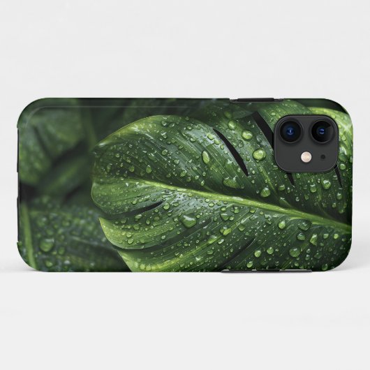 Lush Monstera Leaves with Morning Dew Drops Case-Mate iPhoneケース (裏面(横))
