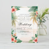 Lush Palm Floral Beach Wedding 招待状 (スタンド正面)