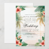 Lush Palm Floral Beach Wedding 招待状 (正面/裏面)