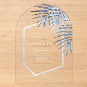 Lush Palm Leaf Wedding Windsor Blue ID956 アクリル招待状 (正面)