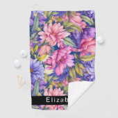 Lush Pink and Purple Flowers Personalized ゴルフタオル (インサイチュ)