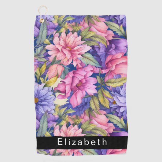 Lush Pink and Purple Flowers Personalized ゴルフタオル (正面)