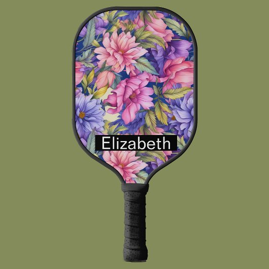 Lush Pink and Purple Flowers Personalized ピックルボールラケット