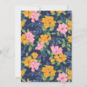 Lush Pink Yellow Flowers Dark Blue Wedding 招待状 (裏面)