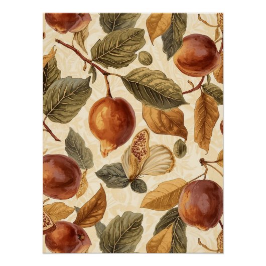 Lush Plums & Fig Leaves Art Print | Gilded Botanic ポスター (正面)