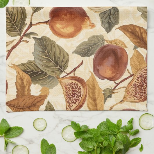 Lush Plums & Fig Leaves Kitchen Towel | Elegant キッチンタオル (折り畳み)