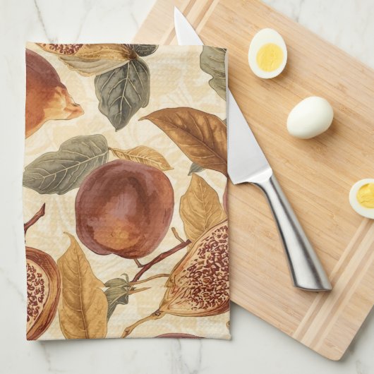 Lush Plums & Fig Leaves Kitchen Towel | Elegant キッチンタオル (四つ折り)