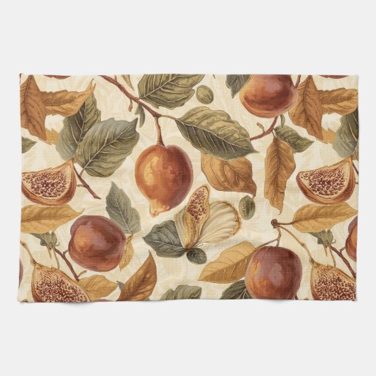 Lush Plums & Fig Leaves Kitchen Towel | Elegant キッチンタオル (横)
