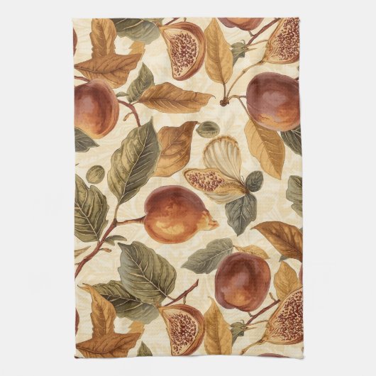 Lush Plums & Fig Leaves Kitchen Towel | Elegant キッチンタオル (縦)
