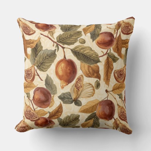 Lush Plums & Fig Leaves Throw Pillow | Gilded クッション (正面)