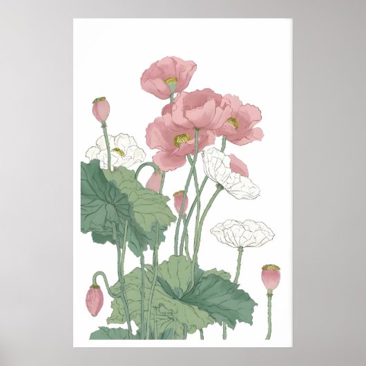 Lush Poppy Blooms Print - Airy Pink Flowers with ポスター (正面)