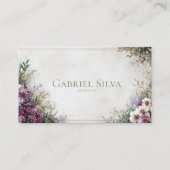 Lush Purple Floral Garden Watercolor Gold Frame 名刺 (正面)