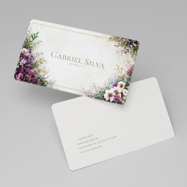 Lush Purple Floral Garden Watercolor Gold Frame 名刺