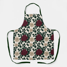 Lush Red And Burgundy Roses With Dark Green Leaves エプロン