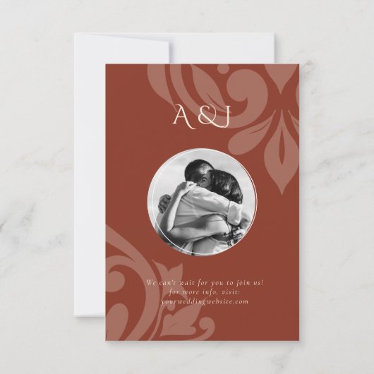 Lush Siennaクラシックダマスクエレガントフォト結婚ズ セーブザデート (裏面)