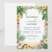 Lush Tropical Arch Bloom Wedding 招待状 (正面/裏面)