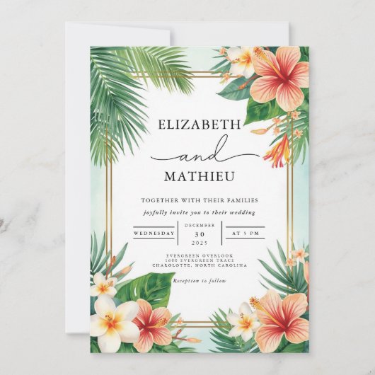 Lush Tropical Bloom Arch Wedding 招待状 (正面)