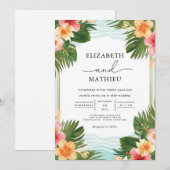 Lush Tropical Flora Archway Wedding 招待状 (正面/裏面)