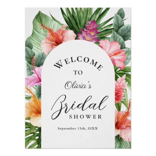 Lush Tropical Floral Bridal Shower Welcome Poster ポスター (正面)