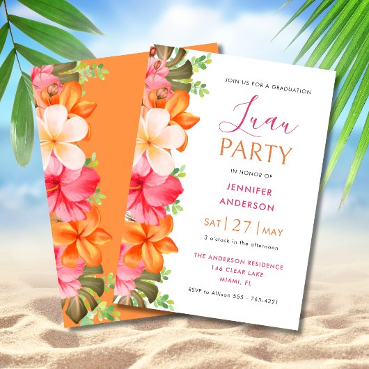 Lush Tropical Floral Graduation Luau 招待状
