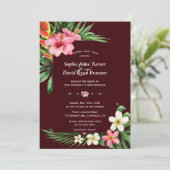 Lush Tropical Garden Flowers Deep Burgundy Wedding 招待状 (スタンド正面)