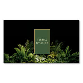 Lush Tropical Greenery Black Gold Frame Botanical マグネット名刺